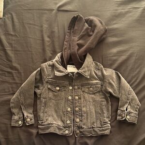Old Navy Kids Black Denim Jacket with Hood used good condition worn twice